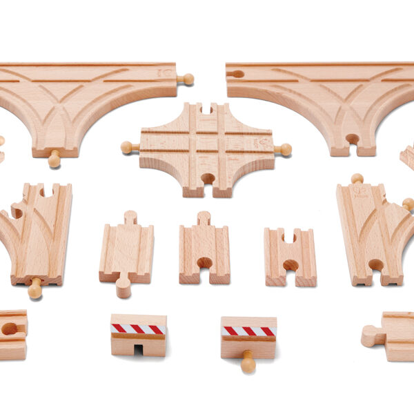 Sínbővítő csomag – 14 darabos fa vasúti készlet